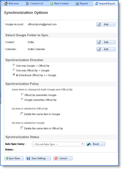 Sync OfficeClip contacts, notes, events etc with Google