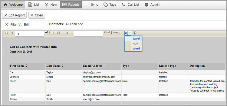 Export reports in various formats