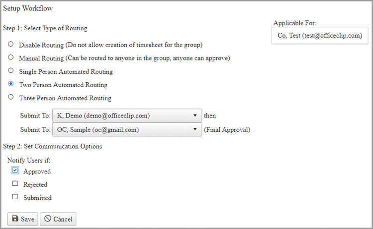 Timesheet approval routing