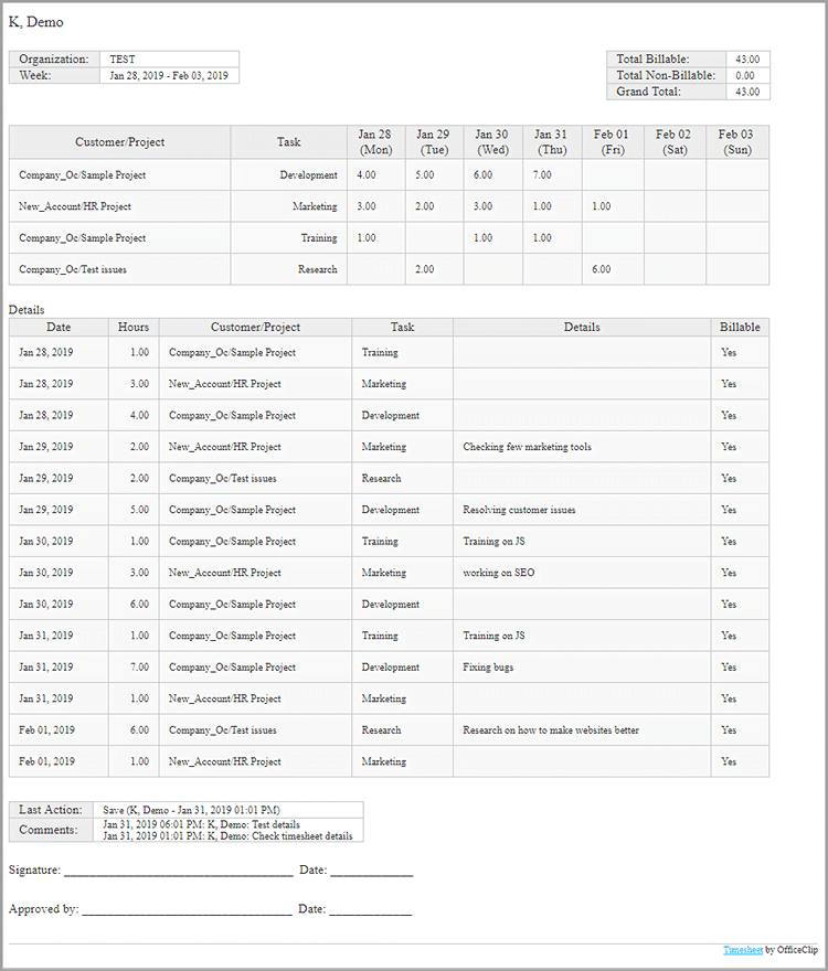 Timesheet details