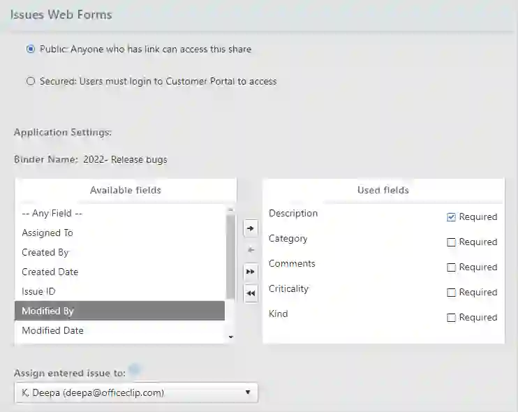 track issues via webforms