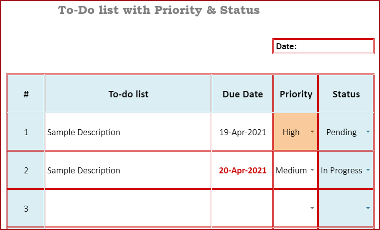 To-do List with Priority printable Timesheet Template