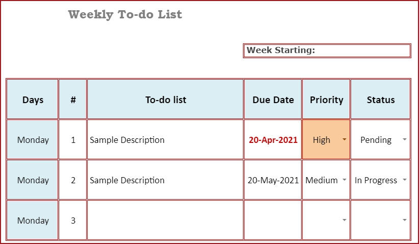 Weekly To-do List printable Timesheet Template