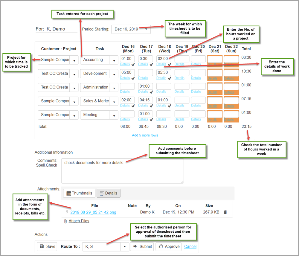 Fill up timesheet