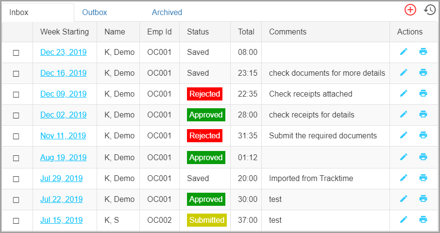 View timesheet status