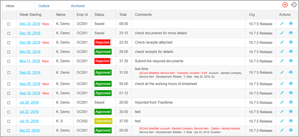 timesheet inbox