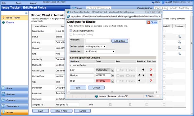 Issue Tracker Admin configuration