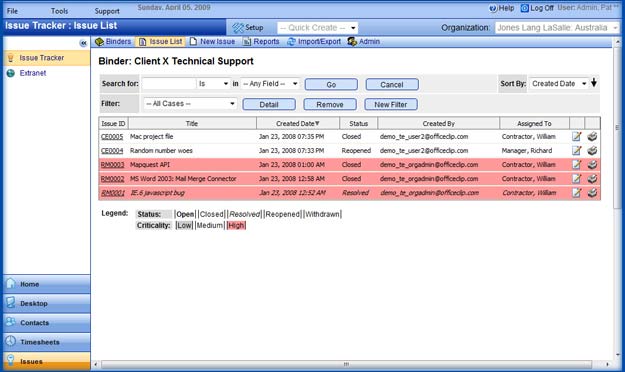 Issue Tracker Issue List