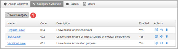 Time off category and accruals