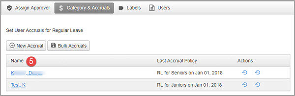 Time off set users for accrual policy