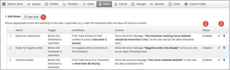 Set up Timesheet rules