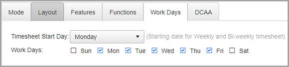 Timesheet Set up workdays