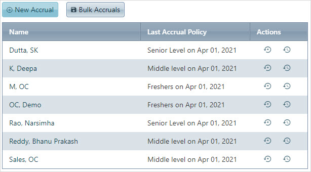 User accrual policy