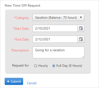 Creating a New time-off request