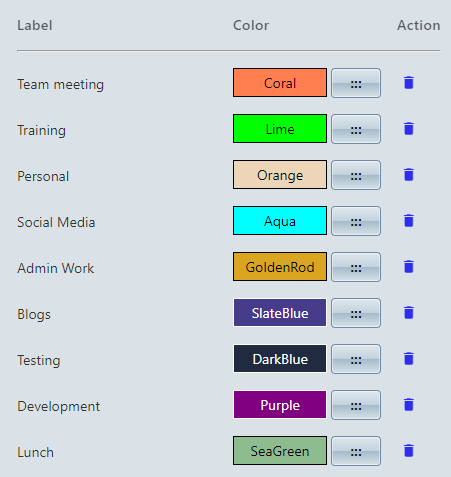 color-coded labels in calendar