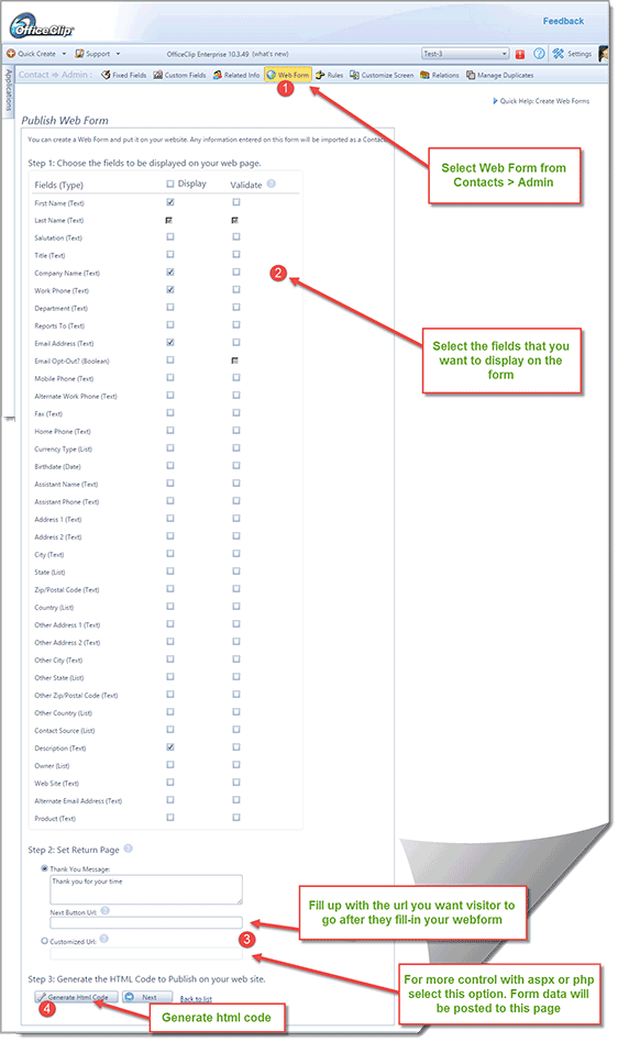 web form settings